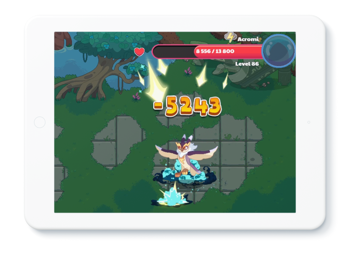Illustration of tablet device with an in-game Prodigy wizard battle featured on the screen.