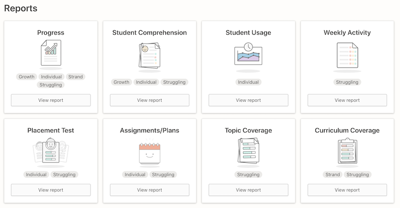 In-app screenshot of Prodigy's teacher reports