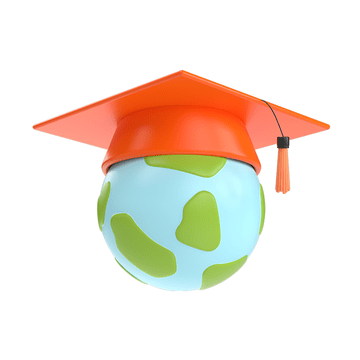 A globe with a red mortar-board hat
