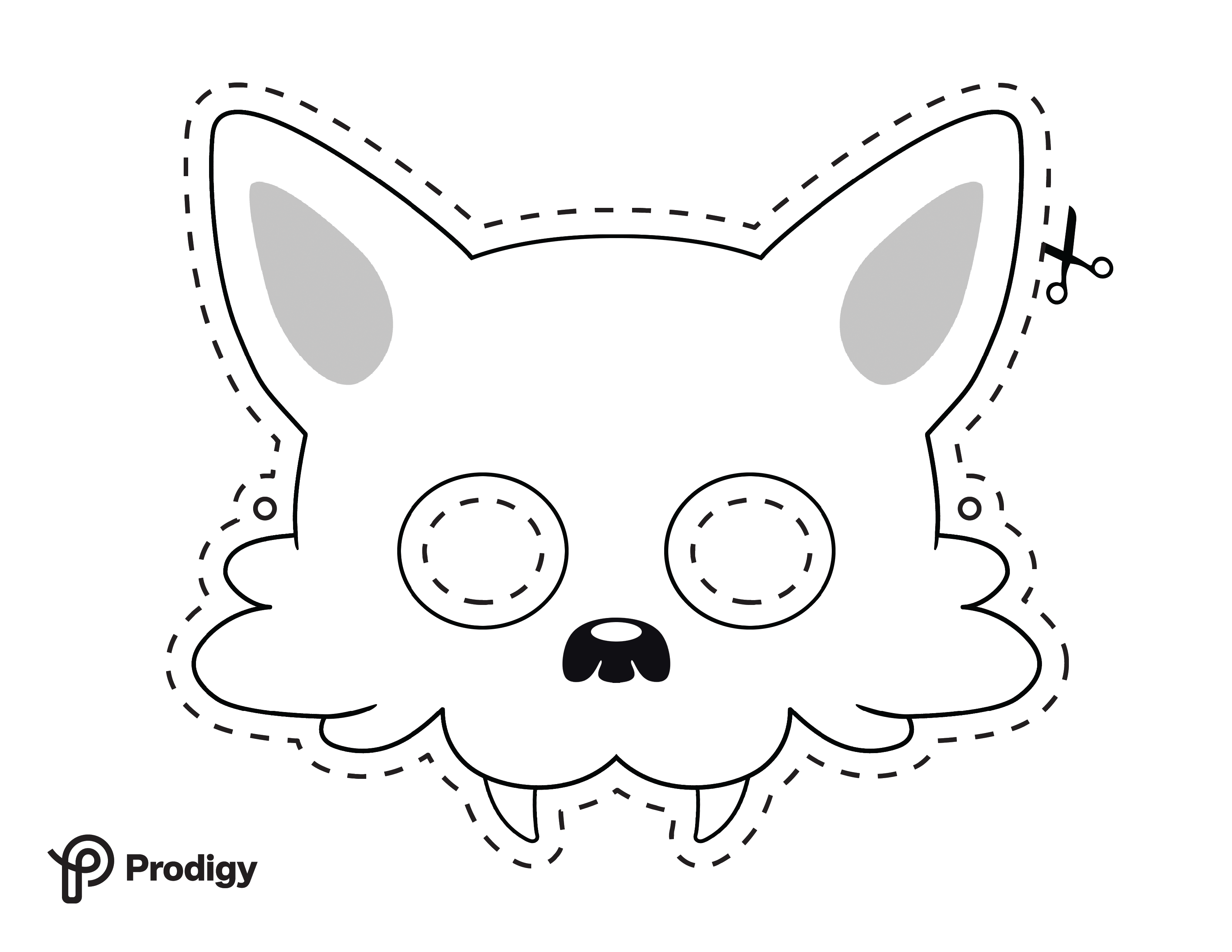 Printable Prodigy werewolf mask in black and white coloring page
