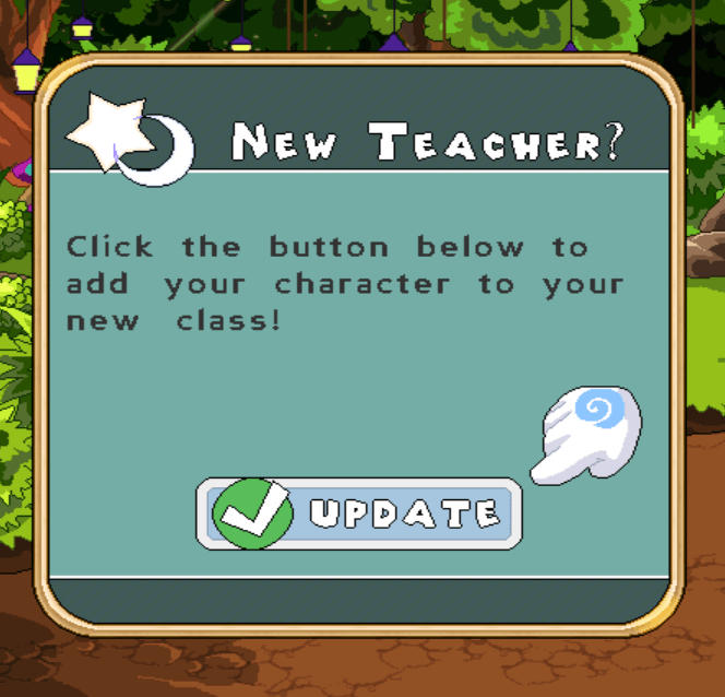 New teacher pop-up in Prodigy Math Game, where students can enter a class code. 