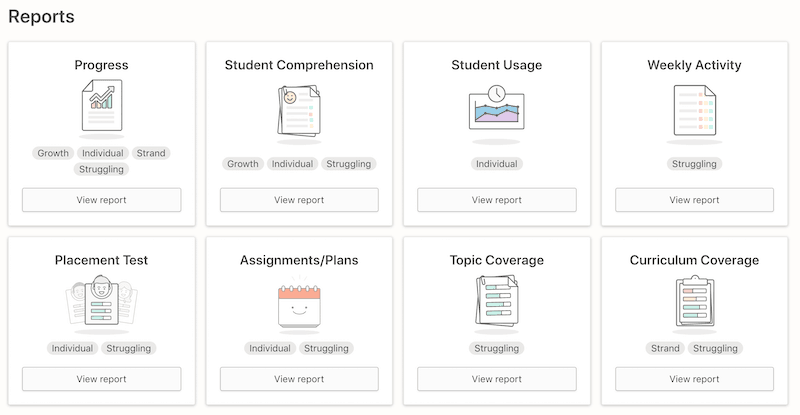 Screenshot of Prodigy's Teacher reports