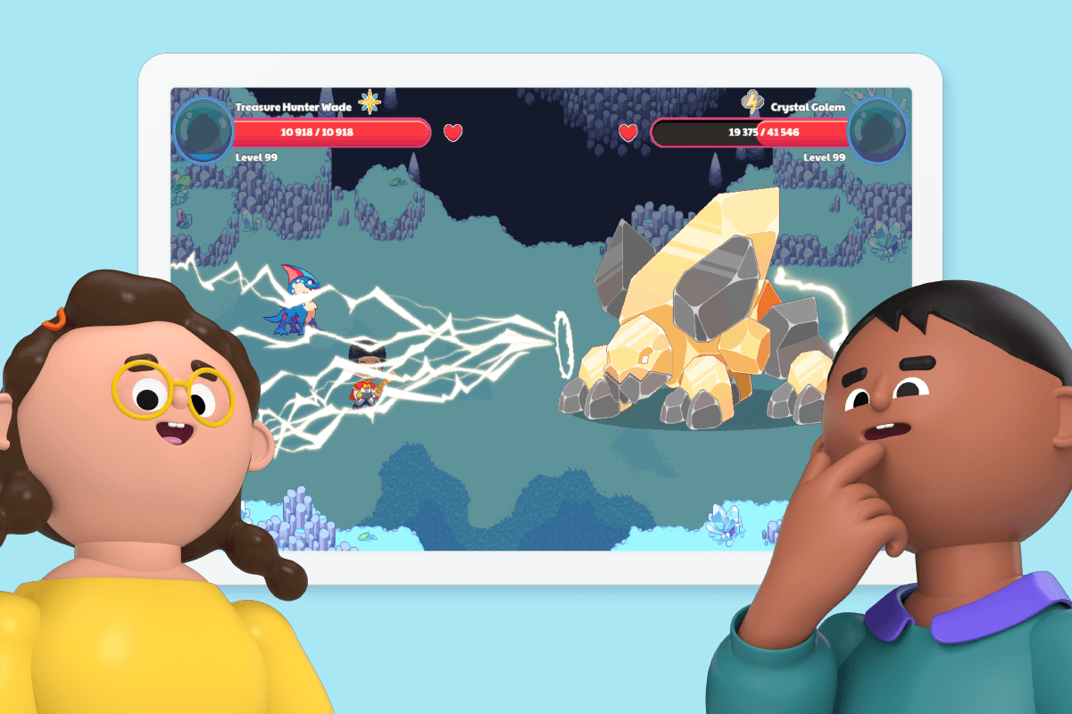 Two animated students excited to use Prodigy with Clever.