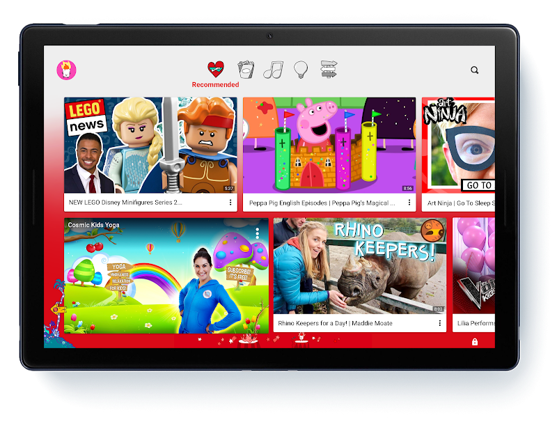 Image of tablet with YouTube Kids videos on the screen