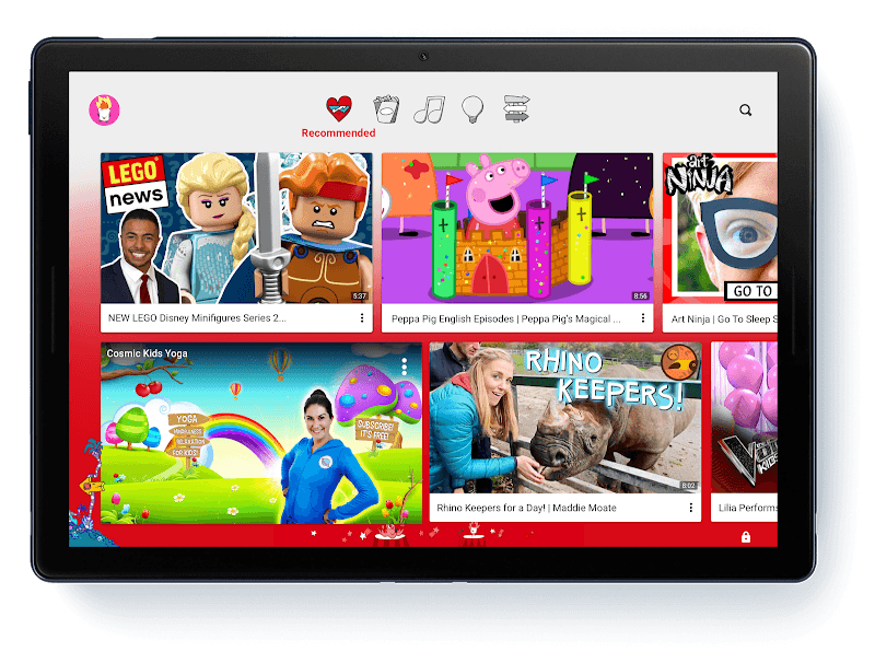Image of tablet with YouTube Kids videos on the screen