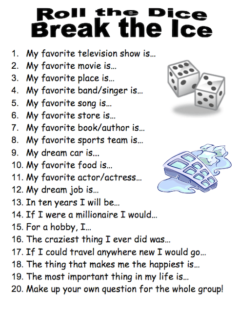 An example of an icebreaker for kids where you roll the dice to break the ice.
