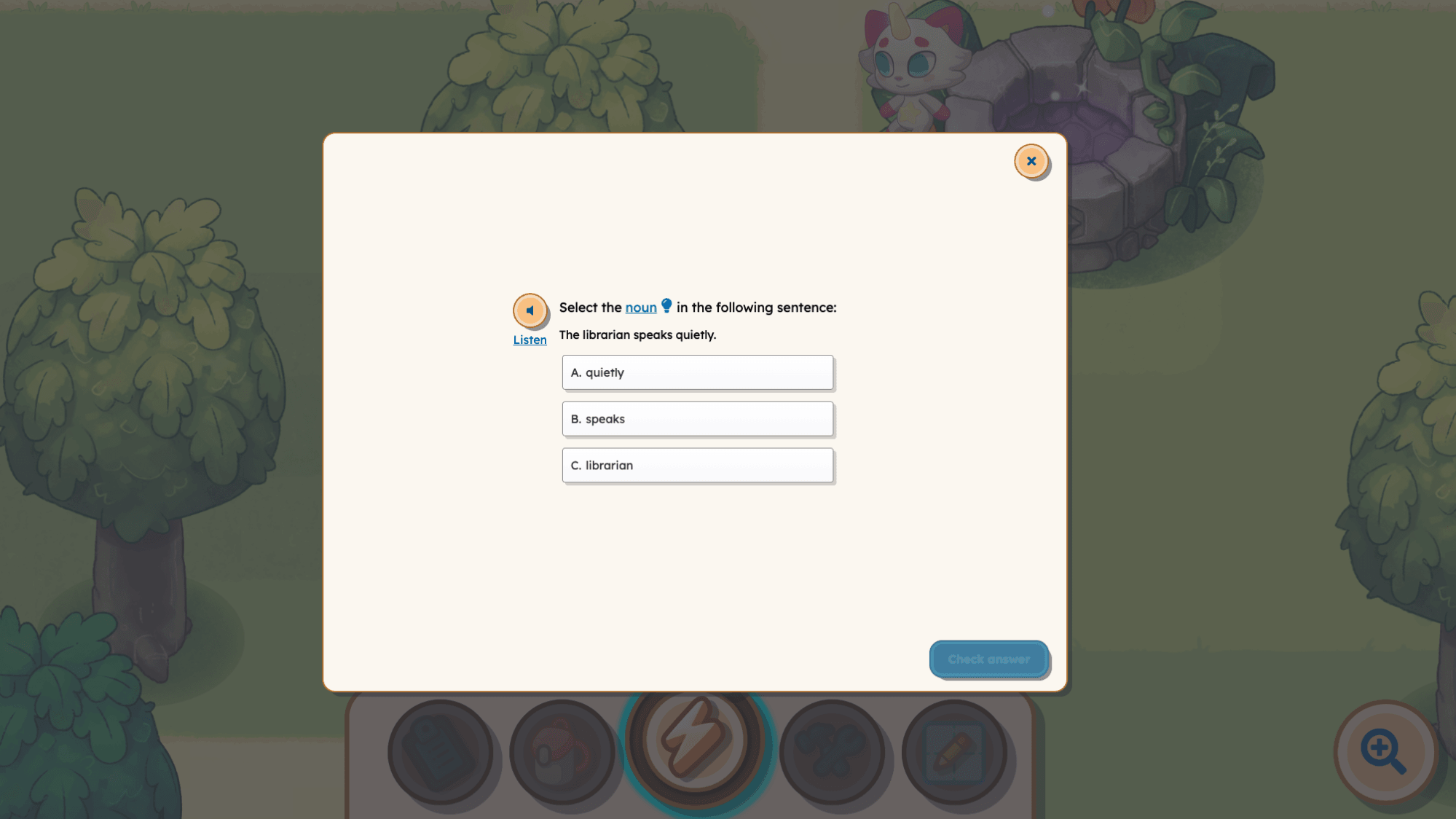 Screenshot of a grammar question in in Prodigy English.