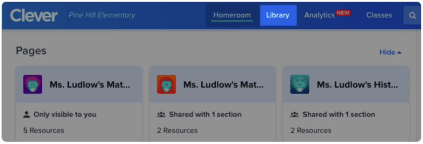 Screenshot of where to find the Clever Library.