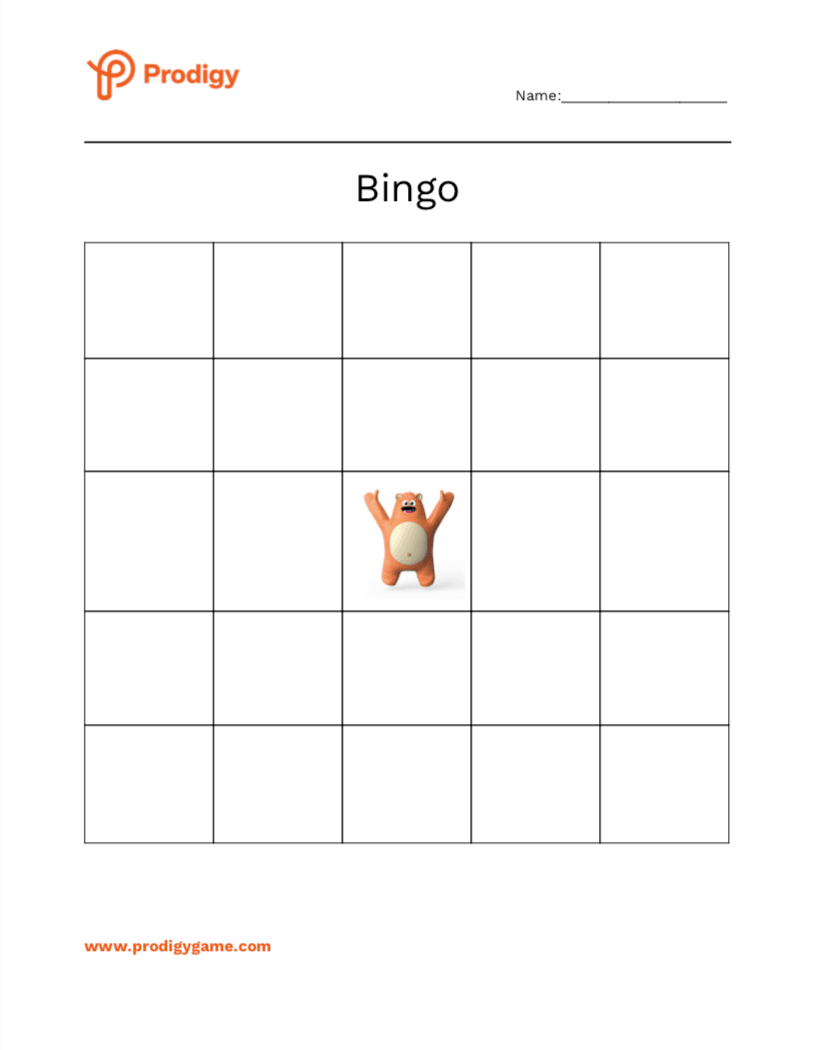 Prodigy bingo card