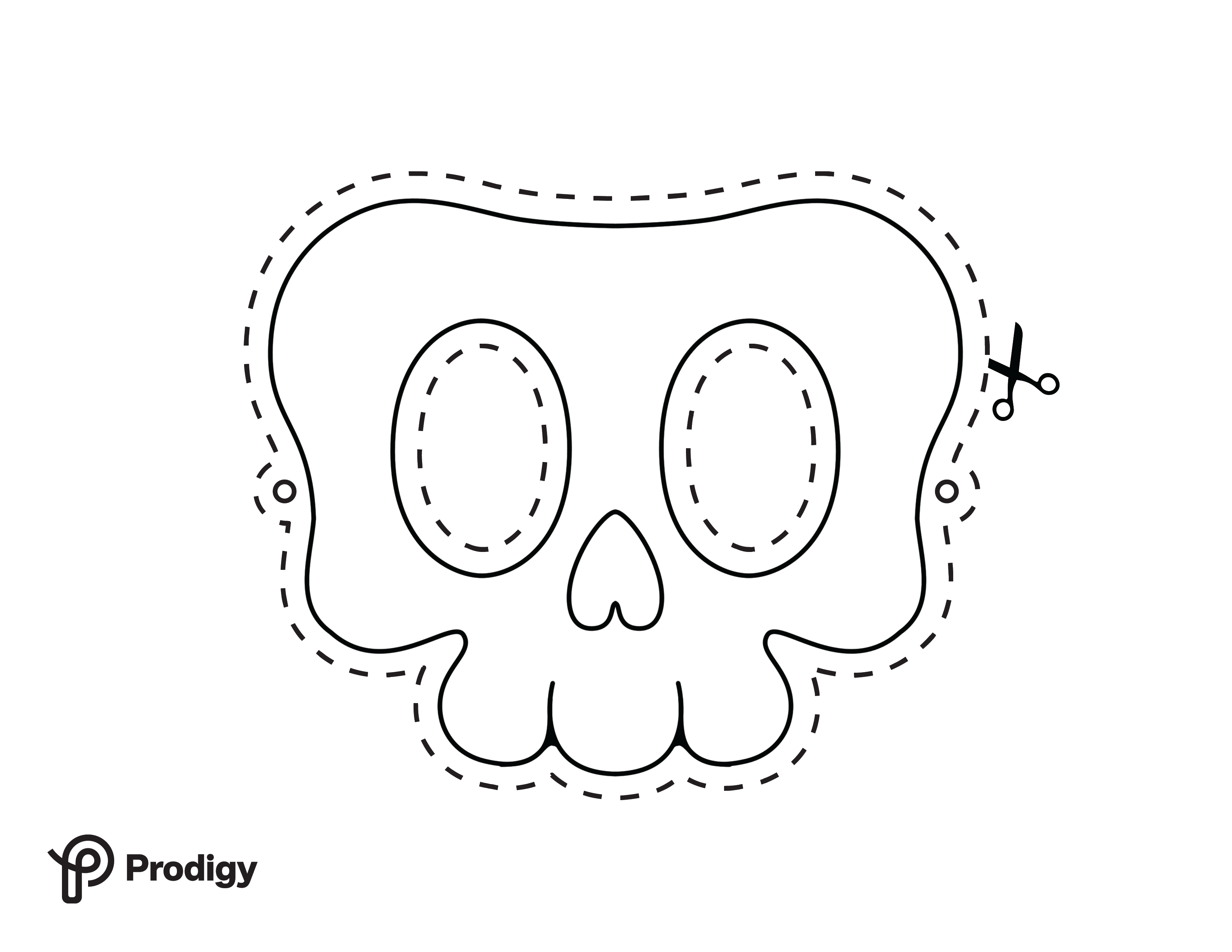 Printable Prodigy skull mask in black and white coloring page