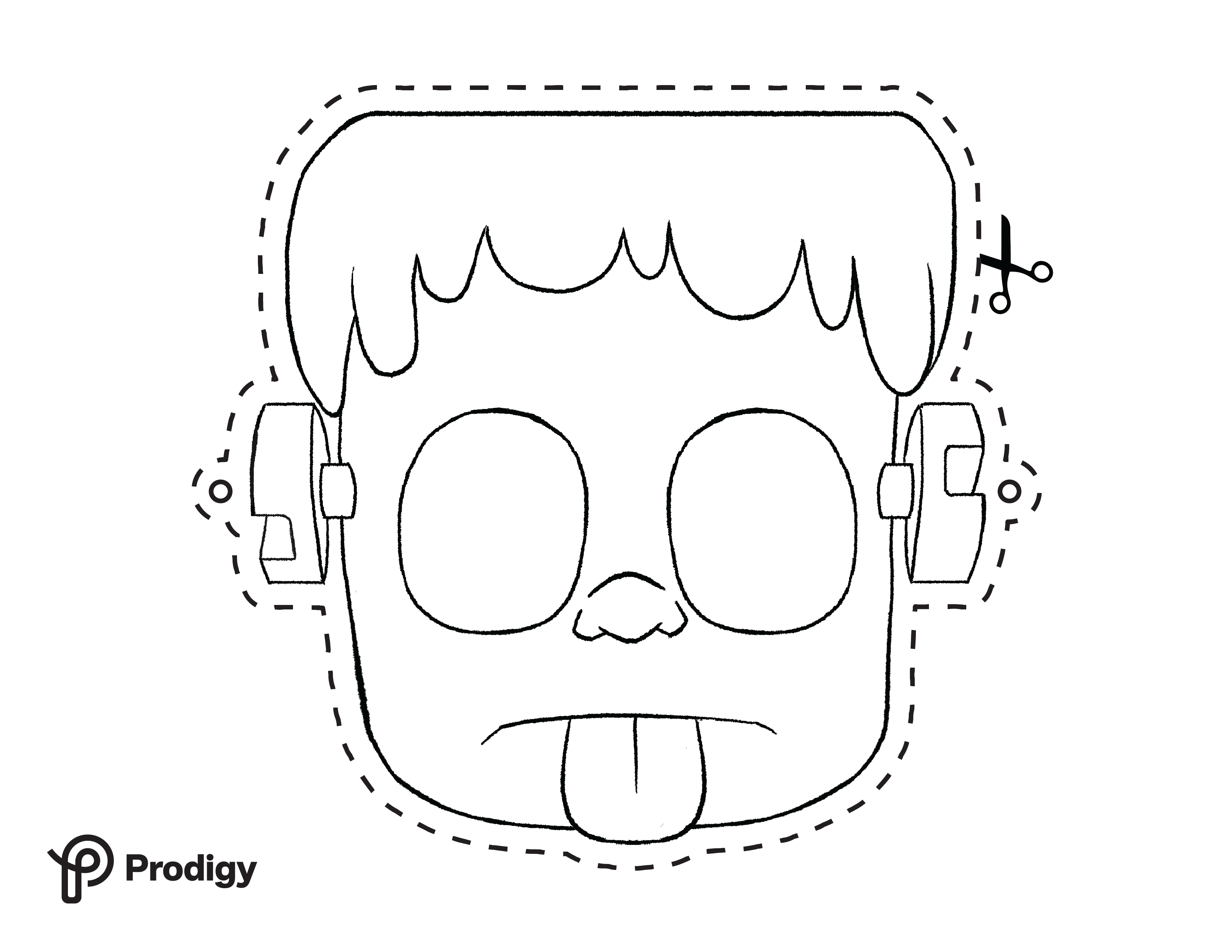 Printable Prodigy Frankenstein monster mask in black and white coloring page