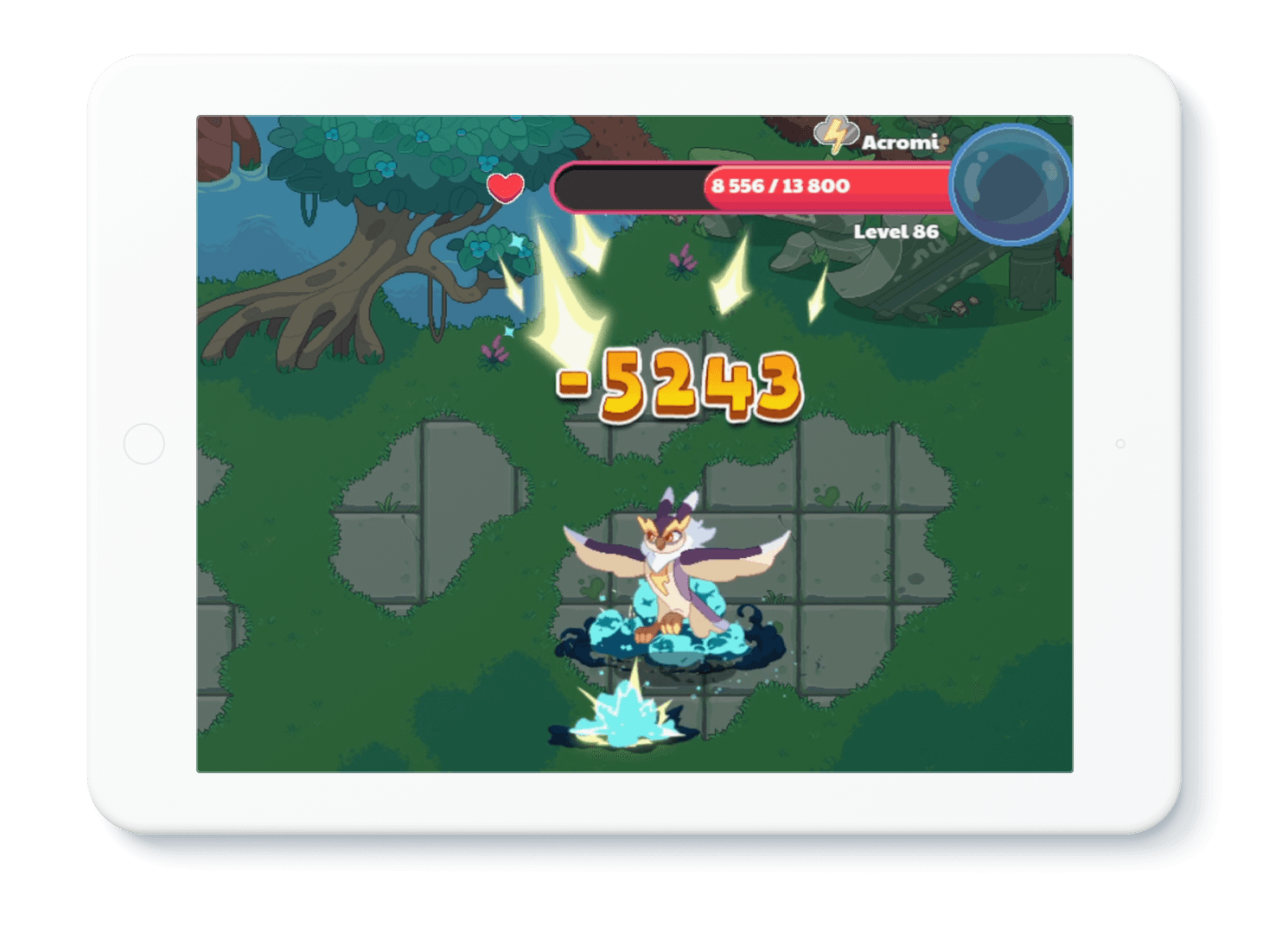 Illustration of tablet device with an in-game Prodigy wizard battle featured on the screen.