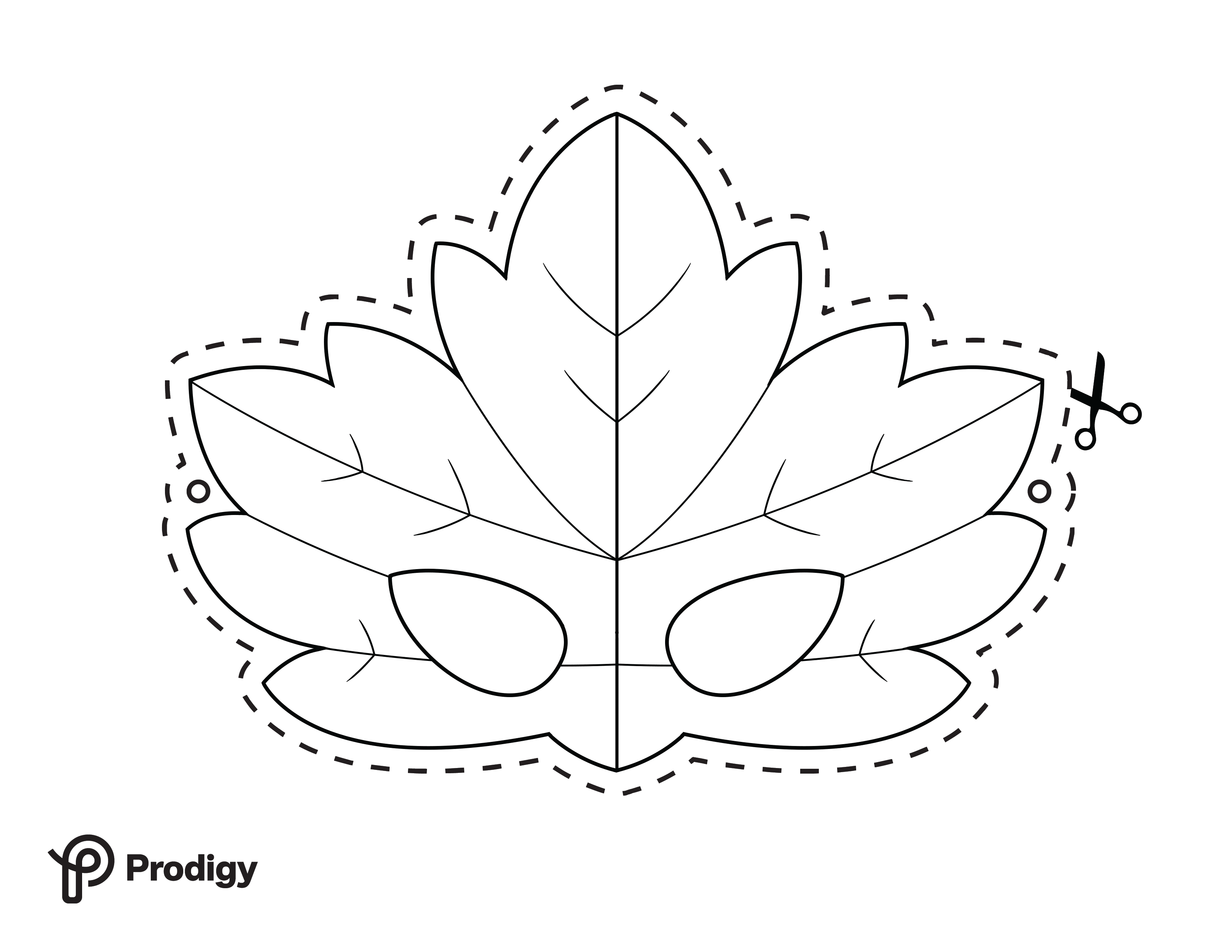 Printable Prodigy fall leaf mask in black and white coloring page