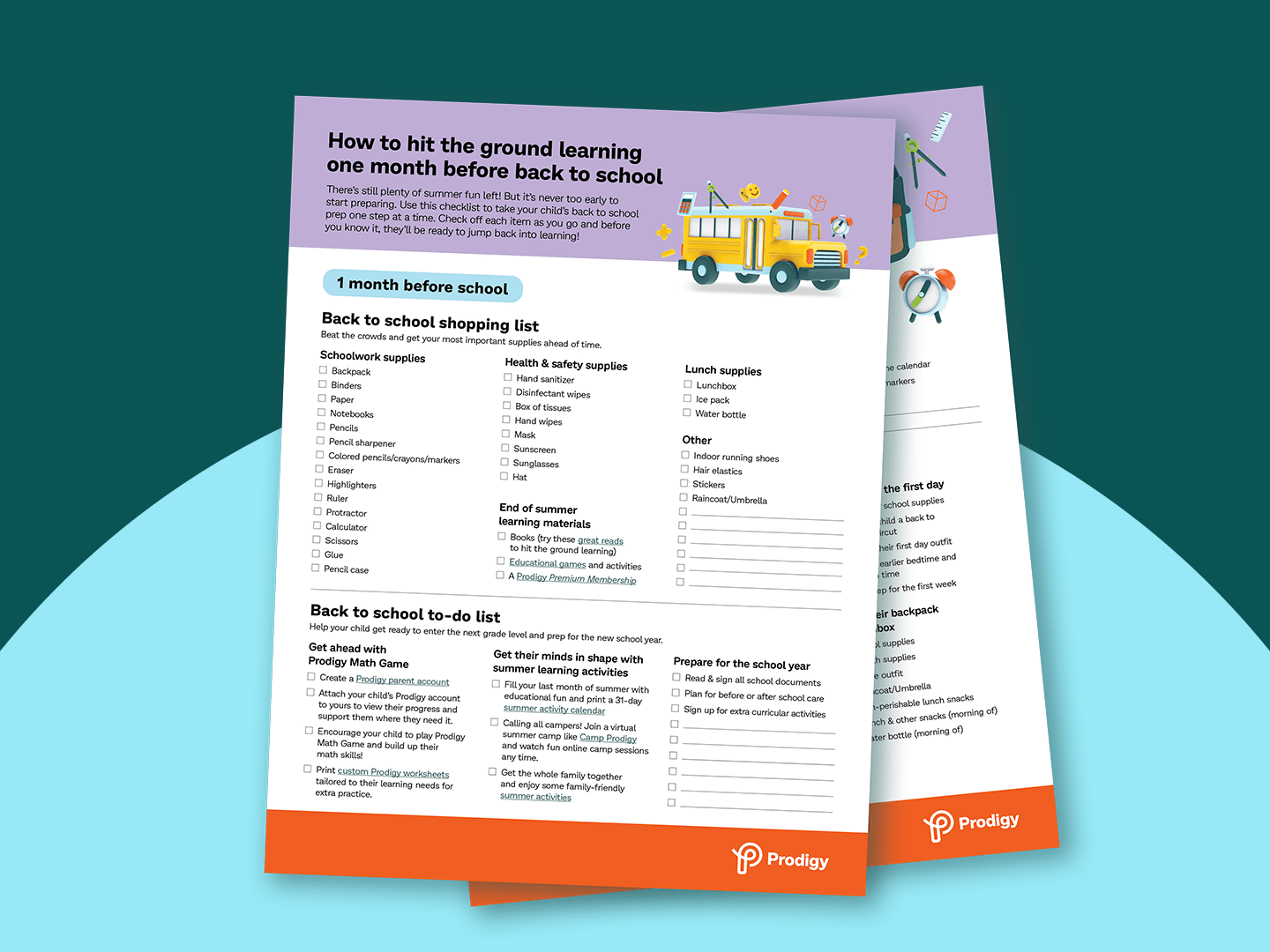 Preview of Prodigy's downloadable back to school checklist