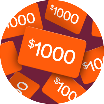 Pile of orange $1000 giftcards available to be won in Prodigy's Create a Challenge contest