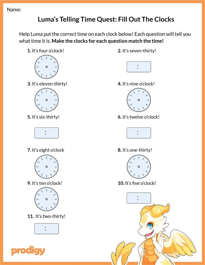 Telling Time Worksheets Effective Practice Materials Prodigy Education