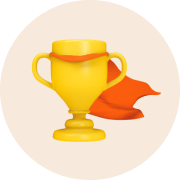 Trophy with an orange cape.