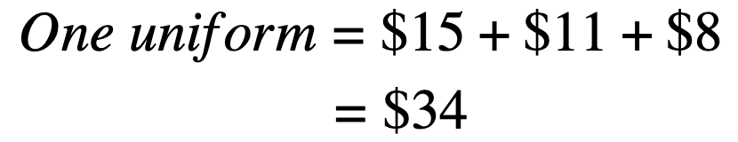 uniform cost per team mate? Write an expression and simplify.