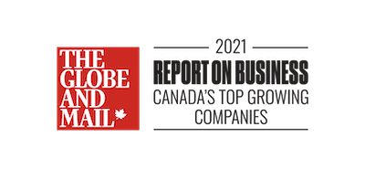 The Globe and Mail 2021 Report On Business Top Growing Companies badge.