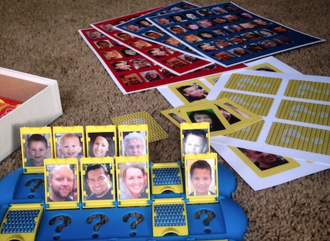 Customized "Guess Who?" game board with photos of players' family and friends