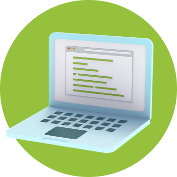 Laptop graphic over a green circle.