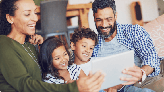 Family learning together with tablet