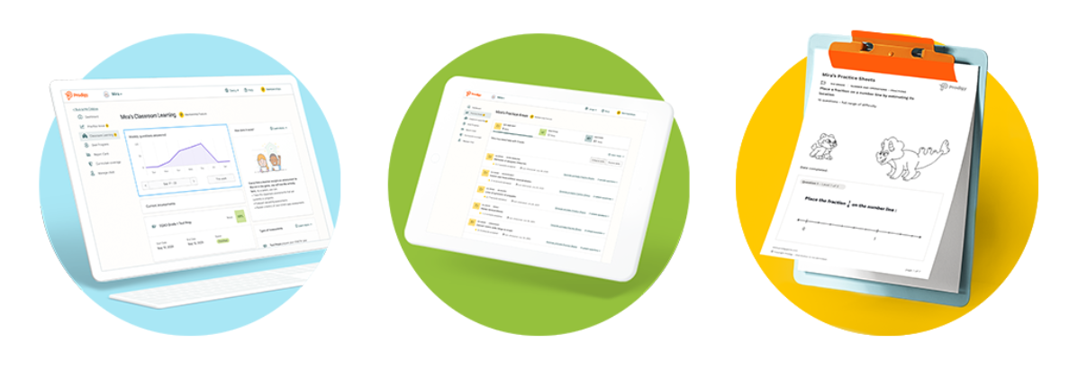 Row of three icons that represent some of the extra features Premium Member parents get: Classroom Learning, Practice Areas and Practice Sheets.