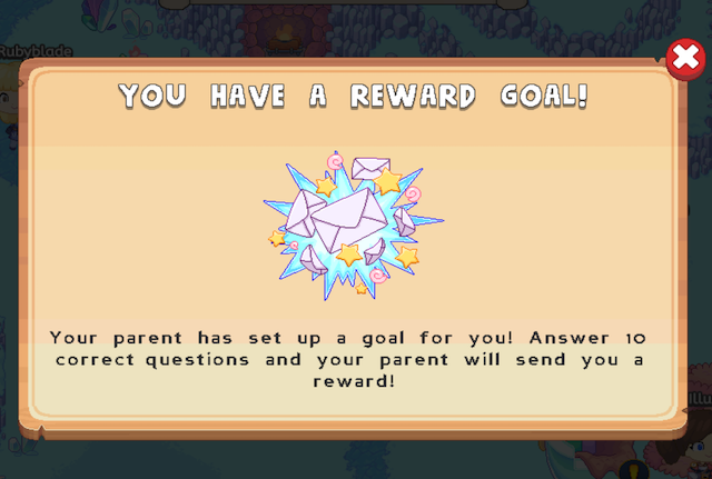 The game screen your child sees when you send them an in-game reward