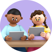 An illustration of two students playing Prodigy