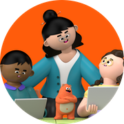 A teacher and two students holding tablets