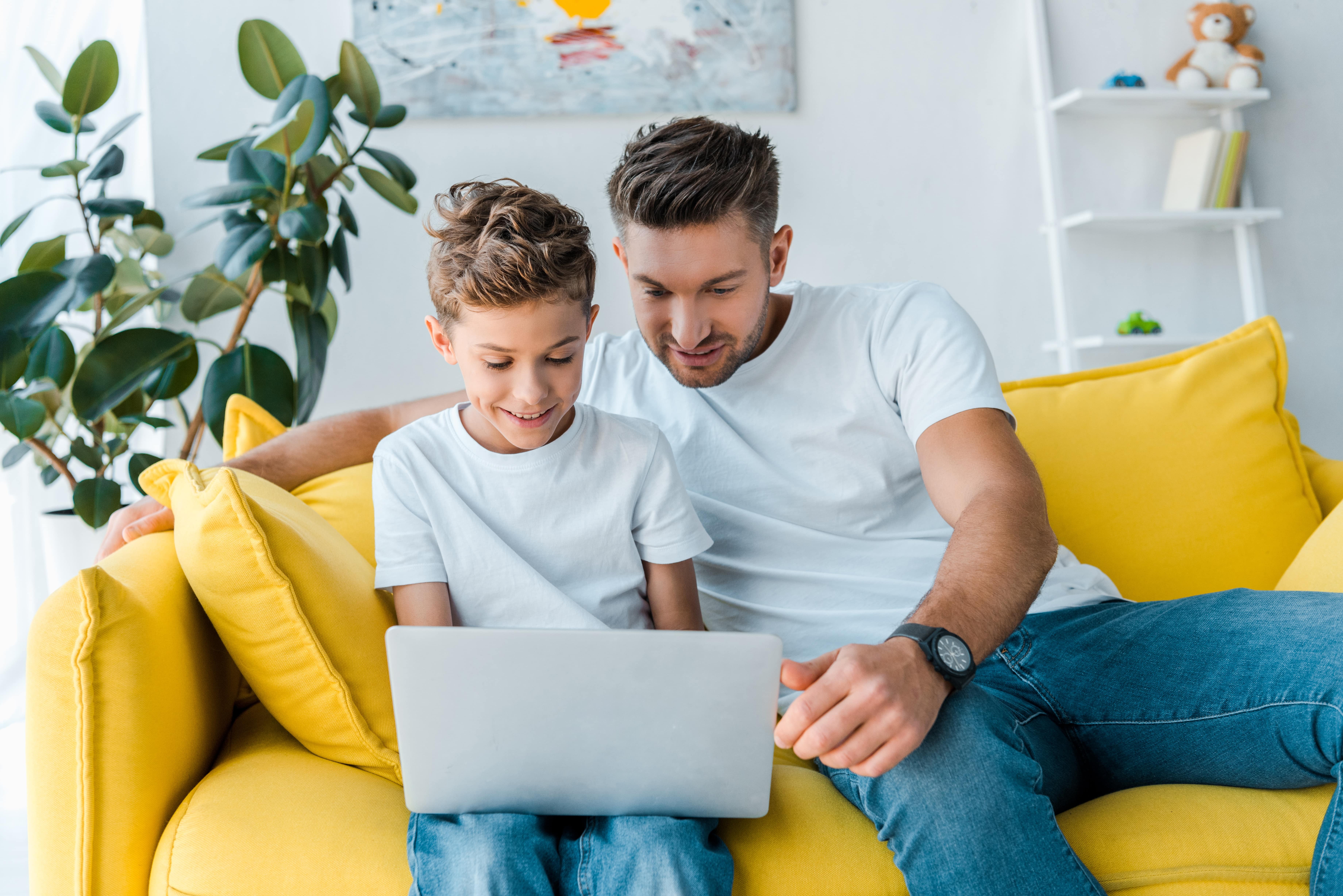 dad and son learning math online