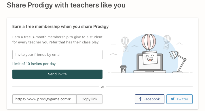 How to send Prodigy invites to teachers for free memberships.