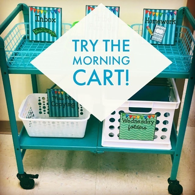 Morning cart with labeled baskets