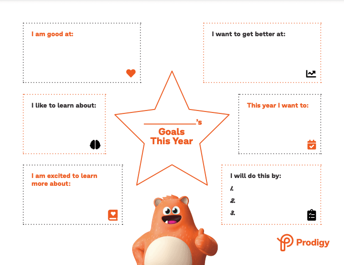 A page from the Prodigy goal setting worksheet PDF which you can click to download for free.