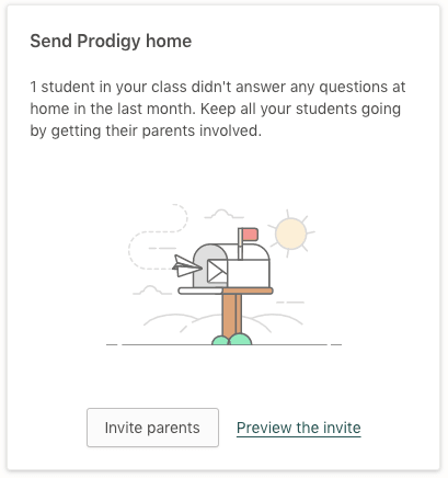 Screenshot of the parent letter widget in the Prodigy Teacher dashboard.