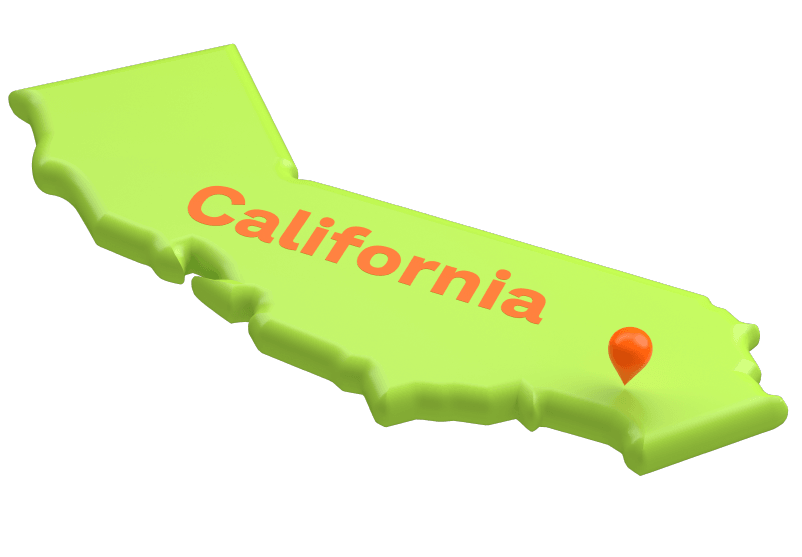 A silhouette of the state of California map with an orange pin highlighting where Fullerton School District is.