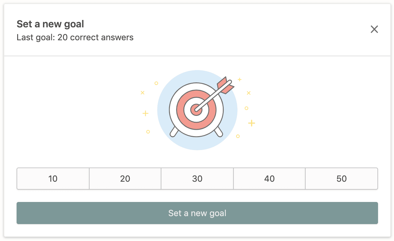 View of the Prodigy parent account widget where you can set a new goal for your child.