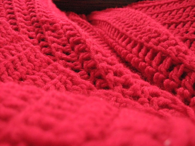 Close-up of red woven blanket