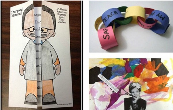 Examples of Black History Month art projects for kids.