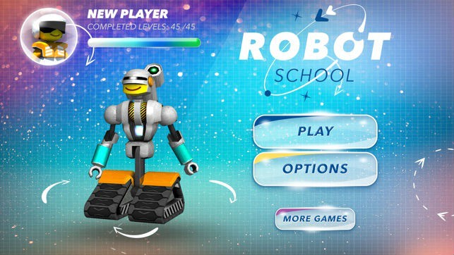 In-game screenshot of Robot School, a programming game for kids.