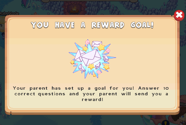 The game screen your child sees when you send them an in-game reward