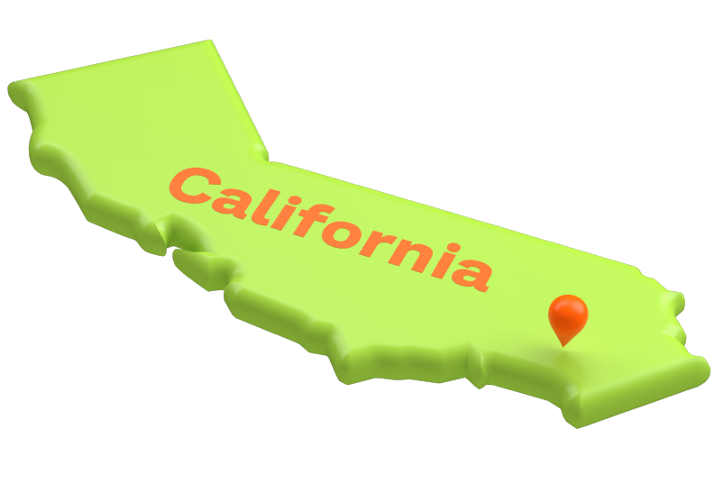 A silhouette of the state of California map with an orange pin highlighting where Fullerton School District is.