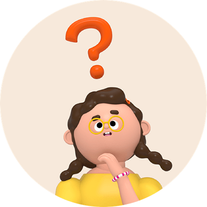 A woman considers a question as an introduction to the FAQ section