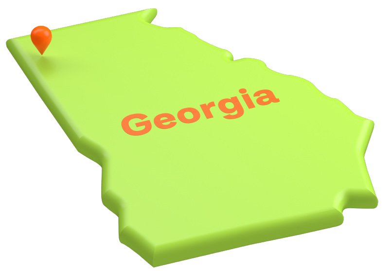 Outline of a map of the state of Georgia with an orange pin where Floyd County Schools are.