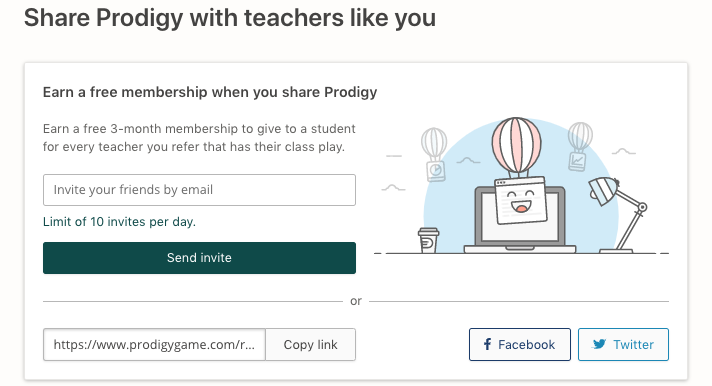 How to send Prodigy invites to teachers for free memberships.